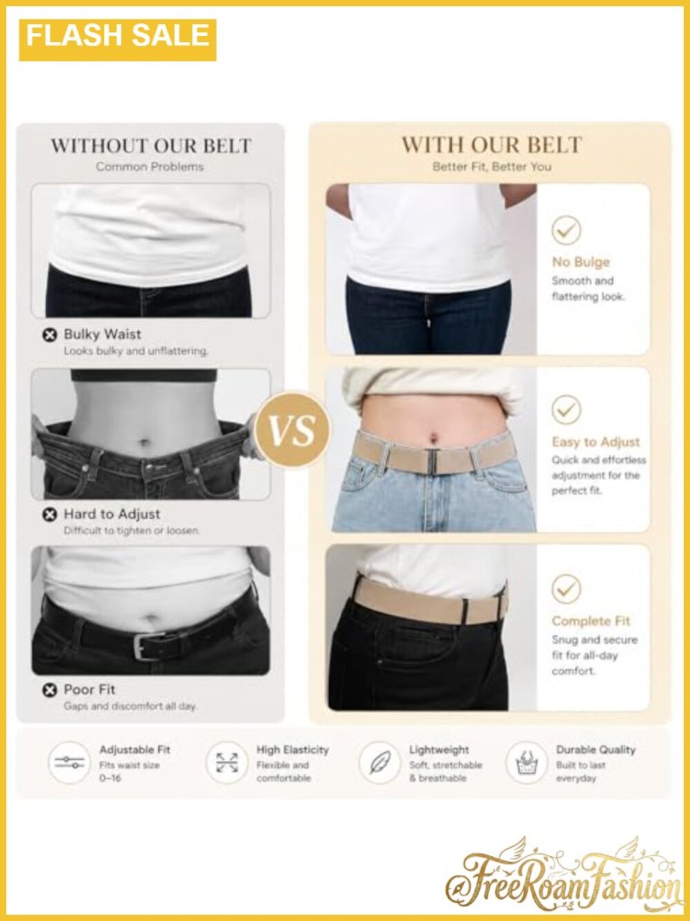 2pcs Women's Invisible Elastic Belts Adjustable No Buckle Stretch Waist Belts - Picture 3 of 4